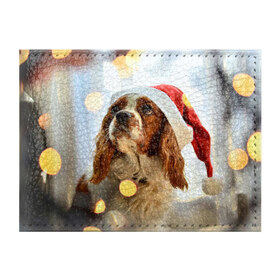 Обложка для студенческого билета с принтом Рождество в Курске, натуральная кожа | Размер: 11*8 см; Печать на всей внешней стороне | dog | кавалер кинг чарльз спаниель | новый год | пес | рождество | собака