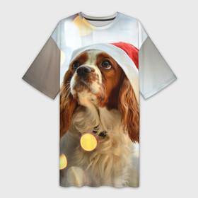 Платье-футболка 3D с принтом Рождество в Курске,  |  | dog | кавалер кинг чарльз спаниель | новый год | пес | рождество | собака