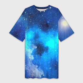Платье-футболка 3D с принтом Космический свет в Курске,  |  | синий