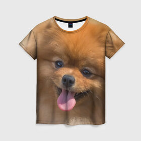 Женская футболка 3D с принтом Милашка в Курске, 100% полиэфир ( синтетическое хлопкоподобное полотно) | прямой крой, круглый вырез горловины, длина до линии бедер | dog | пес | померанский | собака | шпиц | щеночек