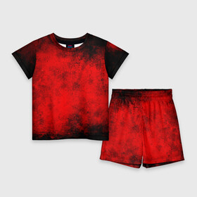 Детский костюм с шортами 3D с принтом Grunge red в Курске,  |  | watercolor | абстракция красок | акварель | брызги красок | живопись | краска | потертость красок