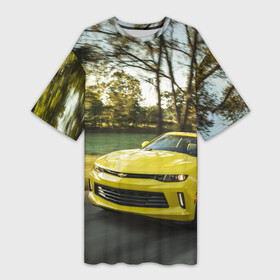 Платье-футболка 3D с принтом Chevrolet Camaro в Курске,  |  | chevrolet | авто | автомобиль | блатная | иномарка | красивая | крутая | логотип | марка | марка красивая | машина | пацанский таз | прикольная | седан | сша | тачила | тачка | шевроле | эмблема