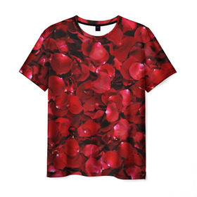 Мужская футболка 3D с принтом Лепестки красных роз в Курске, 100% полиэфир | прямой крой, круглый вырез горловины, длина до линии бедер | красный | лепестки | природа | растения | розы | текстура | цветы