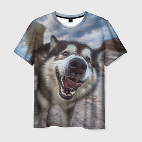 Мужская футболка 3D с принтом Smile в Курске, 100% полиэфир | прямой крой, круглый вырез горловины, длина до линии бедер | dog | лабрадор | мопс | пес | собака | такса | хаски | щеночек