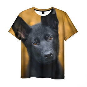 Мужская футболка 3D с принтом Doggy в Курске, 100% полиэфир | прямой крой, круглый вырез горловины, длина до линии бедер | dog | овчарка | пес | собака | черная овчарка | щеночек