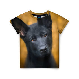 Детская футболка 3D с принтом Doggy в Курске, 100% гипоаллергенный полиэфир | прямой крой, круглый вырез горловины, длина до линии бедер, чуть спущенное плечо, ткань немного тянется | dog | овчарка | пес | собака | черная овчарка | щеночек