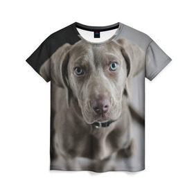 Женская футболка 3D с принтом Puppy в Курске, 100% полиэфир ( синтетическое хлопкоподобное полотно) | прямой крой, круглый вырез горловины, длина до линии бедер | dog | веймаранер | пес | собака | щеночек