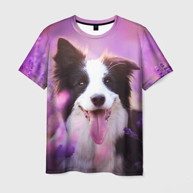 Мужская футболка 3D с принтом Happy в Курске, 100% полиэфир | прямой крой, круглый вырез горловины, длина до линии бедер | dog | бордер колли | пес | собака