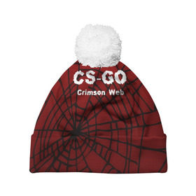 Шапка 3D c помпоном с принтом CS:GO Crimson Web в Курске, 100% полиэстер | универсальный размер, печать по всей поверхности изделия | Тематика изображения на принте: 3d | awp | counter strike | crimson web | game | skin | авп | игры | линии | прикольные | скин | текстуры