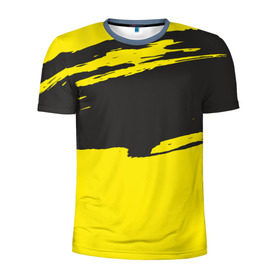 Мужская футболка 3D спортивная с принтом Чёрно-жёлтый в Курске, 100% полиэстер с улучшенными характеристиками | приталенный силуэт, круглая горловина, широкие плечи, сужается к линии бедра | Тематика изображения на принте: краски | мазок