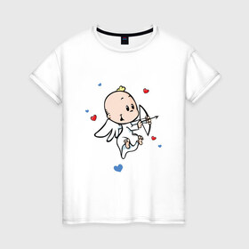 Женская футболка хлопок с принтом Ангелок в Курске, 100% хлопок | прямой крой, круглый вырез горловины, длина до линии бедер, слегка спущенное плечо | 