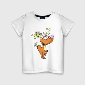 Детская футболка хлопок с принтом Рудольф в Курске, 100% хлопок | круглый вырез горловины, полуприлегающий силуэт, длина до линии бедер | год | новый | олененок | олень | рождество | рудольф | санта | сова | филин