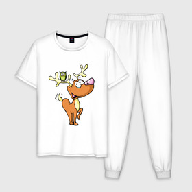 Мужская пижама хлопок с принтом Рудольф в Курске, 100% хлопок | брюки и футболка прямого кроя, без карманов, на брюках мягкая резинка на поясе и по низу штанин
 | год | новый | олененок | олень | рождество | рудольф | санта | сова | филин