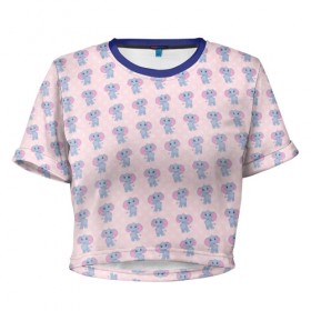 Женская футболка 3D укороченная с принтом Слоники в Курске, 100% полиэстер | круглая горловина, длина футболки до линии талии, рукава с отворотами | animal | elephant | животные | слон