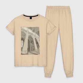 Женская пижама хлопок с принтом Путешествие в Курске, 100% хлопок | брюки и футболка прямого кроя, без карманов, на брюках мягкая резинка на поясе и по низу штанин | 