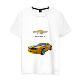 Мужская футболка хлопок с принтом Chevrolet Camaro в Курске, 100% хлопок | прямой крой, круглый вырез горловины, длина до линии бедер, слегка спущенное плечо. | chevrolet | авто | автомобиль | блатная | иномарка | красивая | крутая | логотип | марка | марка красивая | машина | пацанский таз | прикольная | седан | сша | тачила | тачка | шевроле | эмблема