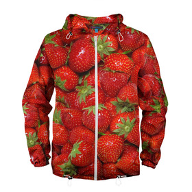 Мужская ветровка 3D с принтом Клубничка в Курске, 100% полиэстер | подол и капюшон оформлены резинкой с фиксаторами, два кармана без застежек по бокам, один потайной карман на груди | еда | клубника | красный | сладкое | текстура | фрукты | ягоды