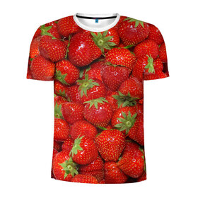 Мужская футболка 3D спортивная с принтом Клубничка в Курске, 100% полиэстер с улучшенными характеристиками | приталенный силуэт, круглая горловина, широкие плечи, сужается к линии бедра | Тематика изображения на принте: еда | клубника | красный | сладкое | текстура | фрукты | ягоды