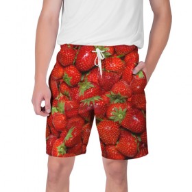 Мужские шорты 3D с принтом Клубничка в Курске,  полиэстер 100% | прямой крой, два кармана без застежек по бокам. Мягкая трикотажная резинка на поясе, внутри которой широкие завязки. Длина чуть выше колен | еда | клубника | красный | сладкое | текстура | фрукты | ягоды