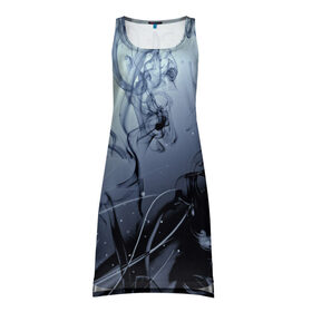 Платье-майка 3D с принтом Abstraction Smoke в Курске, 100% полиэстер | полуприлегающий силуэт, широкие бретели, круглый вырез горловины, удлиненный подол сзади. | Тематика изображения на принте: дым | серый