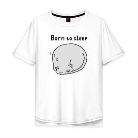 Мужская футболка хлопок Oversize с принтом Born to sleep в Курске, 100% хлопок | свободный крой, круглый ворот, “спинка” длиннее передней части | pixelart | коты | пиксельарт | рожденный спать | сон