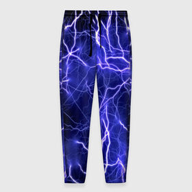 Мужские брюки 3D с принтом Молнии в Курске, 100% полиэстер | манжеты по низу, эластичный пояс регулируется шнурком, по бокам два кармана без застежек, внутренняя часть кармана из мелкой сетки | ток | фиолетовый | электричество