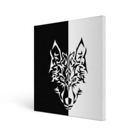 Холст квадратный с принтом Двуликий волк в Курске, 100% ПВХ |  | монохромный | тату | черно белый