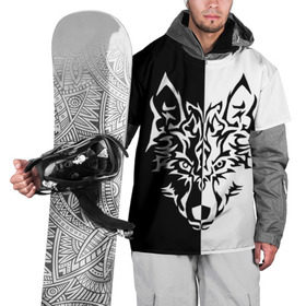 Накидка на куртку 3D с принтом Двуликий волк в Курске, 100% полиэстер |  | монохромный | тату | черно белый