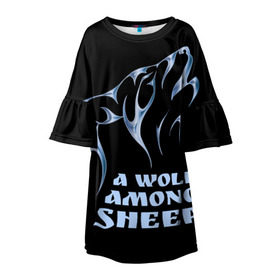 Детское платье 3D с принтом Волк среди овец в Курске, 100% полиэстер | прямой силуэт, чуть расширенный к низу. Круглая горловина, на рукавах — воланы | wolf among sheep | татуировка | хищник
