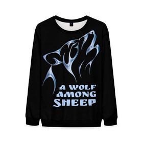Мужской свитшот 3D с принтом Волк среди овец в Курске, 100% полиэстер с мягким внутренним слоем | круглый вырез горловины, мягкая резинка на манжетах и поясе, свободная посадка по фигуре | Тематика изображения на принте: wolf among sheep | татуировка | хищник