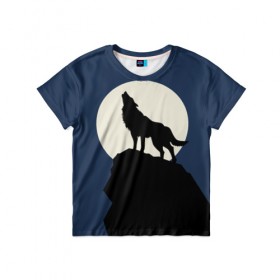 Детская футболка 3D с принтом Вой на луну в Курске, 100% гипоаллергенный полиэфир | прямой крой, круглый вырез горловины, длина до линии бедер, чуть спущенное плечо, ткань немного тянется | волк | зверь | силуэт