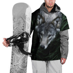 Накидка на куртку 3D с принтом Волк в траве в Курске, 100% полиэстер |  | природа | серый | хищник