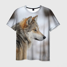 Мужская футболка 3D с принтом Хозяин леса в Курске, 100% полиэфир | прямой крой, круглый вырез горловины, длина до линии бедер | Тематика изображения на принте: волк | серый