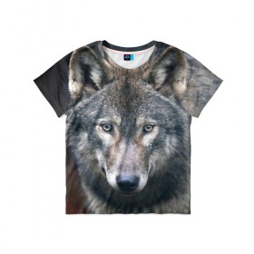Детская футболка 3D с принтом Серый волк в Курске, 100% гипоаллергенный полиэфир | прямой крой, круглый вырез горловины, длина до линии бедер, чуть спущенное плечо, ткань немного тянется | аука | бирюк | волк | волчара | волчица | волчок | глаза | животное | животные | зверь | зеленые | койот | лес | млекопитающее | природа | санитар леса | серый | уши | фауна | хищник | черный | шакал