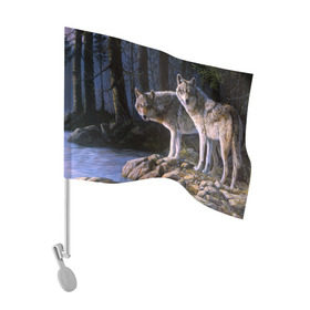 Флаг для автомобиля с принтом Волки, картина маслом в Курске, 100% полиэстер | Размер: 30*21 см | аука | бирюк | волк | волчара | волчица | волчок | глаза | животное | животные | зверь | зеленые | койот | лес | млекопитающее | природа | санитар леса | серый | уши | фауна | хищник | черный | шакал