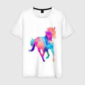 Мужская футболка хлопок с принтом Poly в Курске, 100% хлопок | прямой крой, круглый вырез горловины, длина до линии бедер, слегка спущенное плечо. | жеребец | конь | лошадь | полигон | феррари