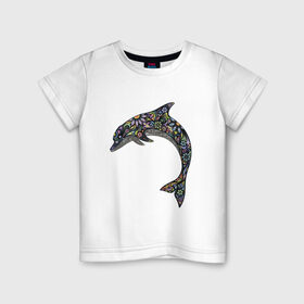 Детская футболка хлопок с принтом Дельфин в Курске, 100% хлопок | круглый вырез горловины, полуприлегающий силуэт, длина до линии бедер | дельфин | животное