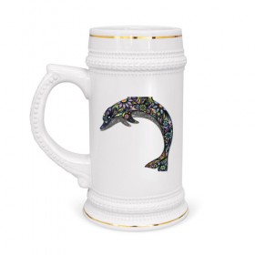 Кружка пивная с принтом Дельфин в Курске,  керамика (Материал выдерживает высокую температуру, стоит избегать резкого перепада температур) |  объем 630 мл | дельфин | животное