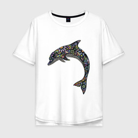 Мужская футболка хлопок Oversize с принтом Дельфин в Курске, 100% хлопок | свободный крой, круглый ворот, “спинка” длиннее передней части | дельфин | животное