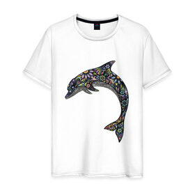 Мужская футболка хлопок с принтом Дельфин в Курске, 100% хлопок | прямой крой, круглый вырез горловины, длина до линии бедер, слегка спущенное плечо. | дельфин | животное