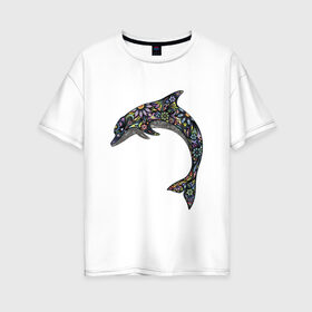 Женская футболка хлопок Oversize с принтом Дельфин в Курске, 100% хлопок | свободный крой, круглый ворот, спущенный рукав, длина до линии бедер
 | дельфин | животное