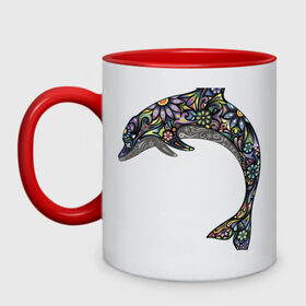 Кружка двухцветная с принтом Дельфин в Курске, керамика | объем — 330 мл, диаметр — 80 мм. Цветная ручка и кайма сверху, в некоторых цветах — вся внутренняя часть | дельфин | животное