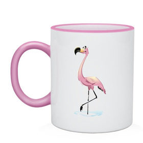 Кружка двухцветная с принтом Фламинго в Курске, керамика | объем — 330 мл, диаметр — 80 мм. Цветная ручка и кайма сверху, в некоторых цветах — вся внутренняя часть | птица | фламинго | цапля