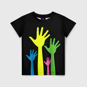 Детская футболка 3D с принтом Руки вверх! в Курске, 100% гипоаллергенный полиэфир | прямой крой, круглый вырез горловины, длина до линии бедер, чуть спущенное плечо, ткань немного тянется | светящиеся | флуоресцентный | флюр | флюровый