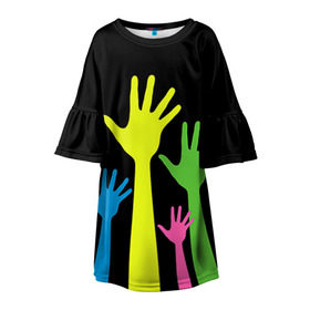 Детское платье 3D с принтом Руки вверх! в Курске, 100% полиэстер | прямой силуэт, чуть расширенный к низу. Круглая горловина, на рукавах — воланы | светящиеся | флуоресцентный | флюр | флюровый