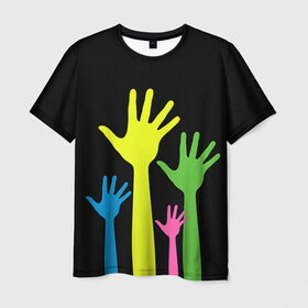 Мужская футболка 3D с принтом Руки вверх! в Курске, 100% полиэфир | прямой крой, круглый вырез горловины, длина до линии бедер | Тематика изображения на принте: светящиеся | флуоресцентный | флюр | флюровый