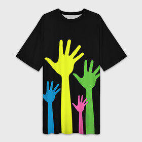 Платье-футболка 3D с принтом Руки вверх в Курске,  |  | светящиеся | флуоресцентный | флюр | флюровый