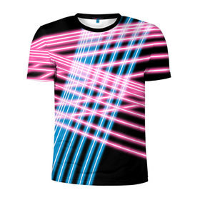 Мужская футболка 3D спортивная с принтом Неон в Курске, 100% полиэстер с улучшенными характеристиками | приталенный силуэт, круглая горловина, широкие плечи, сужается к линии бедра | Тематика изображения на принте: линии | полосы | светящиеся | флуоресцентный | флюр | флюровый