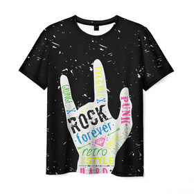 Мужская футболка 3D с принтом Рок форева! в Курске, 100% полиэфир | прямой крой, круглый вырез горловины, длина до линии бедер | rock | навсегда | светящиеся | флуоресцентный | флюр | флюровый