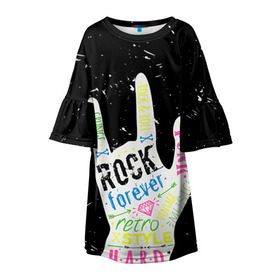 Детское платье 3D с принтом Рок форева! в Курске, 100% полиэстер | прямой силуэт, чуть расширенный к низу. Круглая горловина, на рукавах — воланы | Тематика изображения на принте: rock | навсегда | светящиеся | флуоресцентный | флюр | флюровый